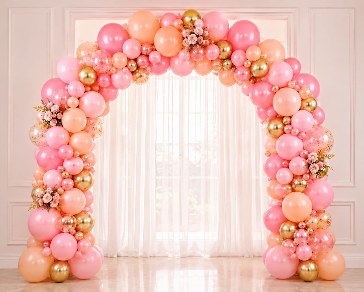 Pastel balloon arch for a birthday celebration
